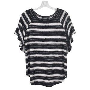 Karen Kane Womens shirt black white striped short